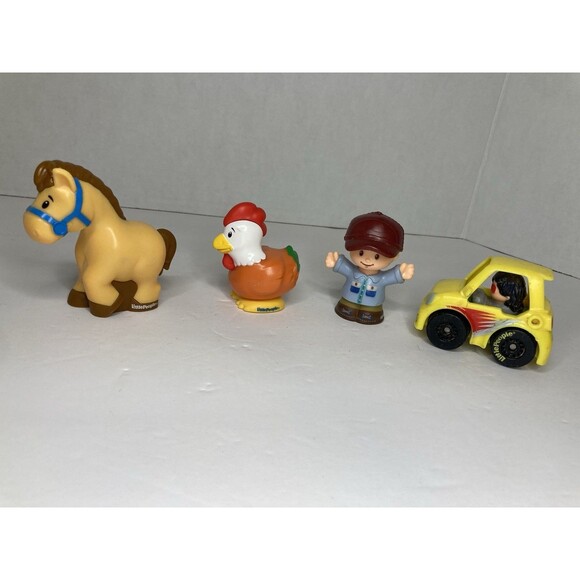 Fisher Price Little People Lot Of 4 Horse Chicken Happy Harvester Wheelies Car - Picture 1 of 8